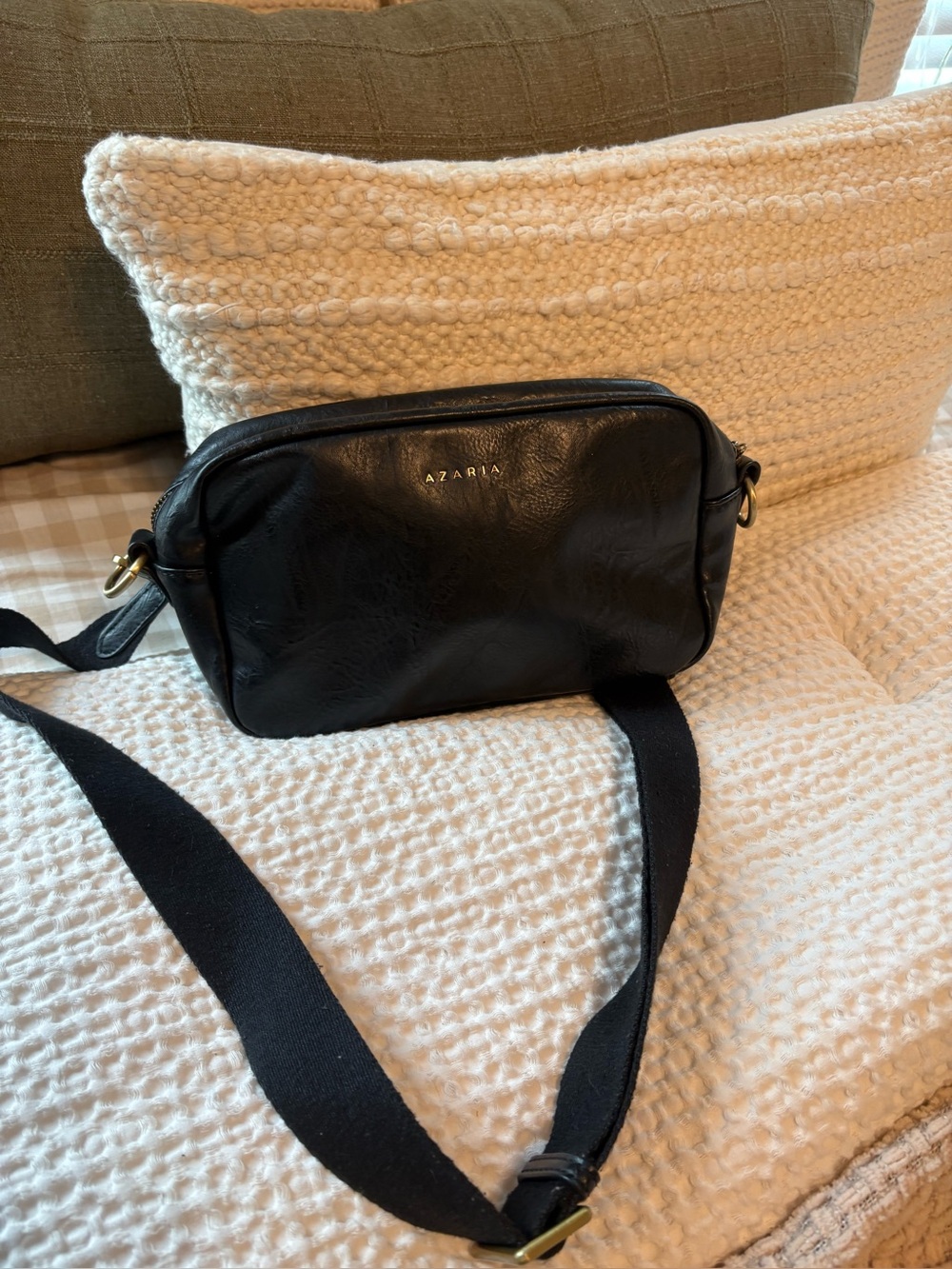Azaria Black Leather Belt Bag with Adjustable Strap